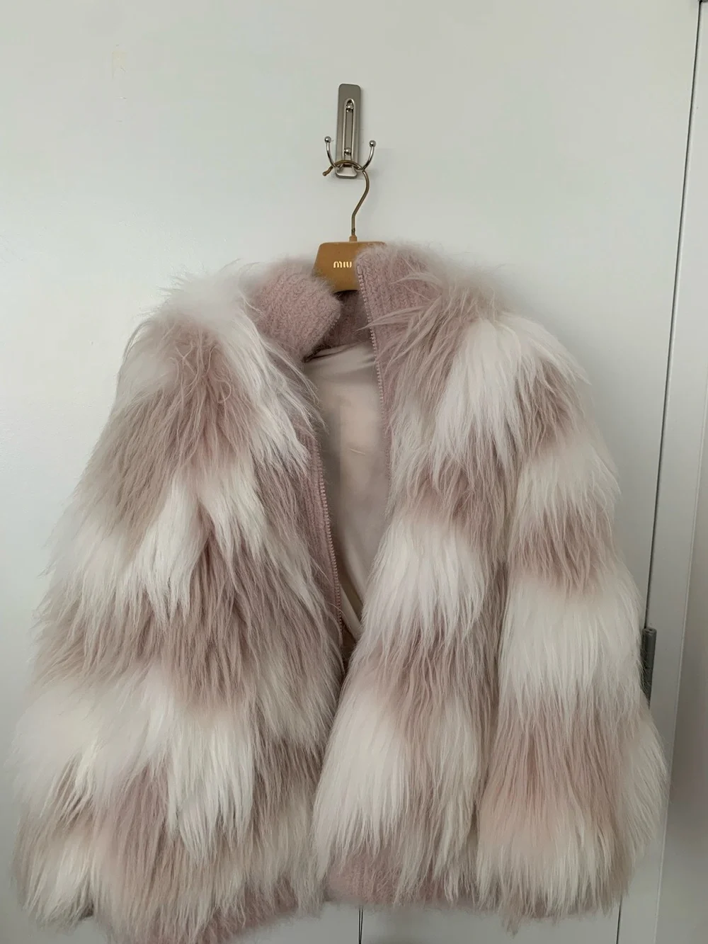 RARE Miu Miu angora goat fur coat jacket pink NWT